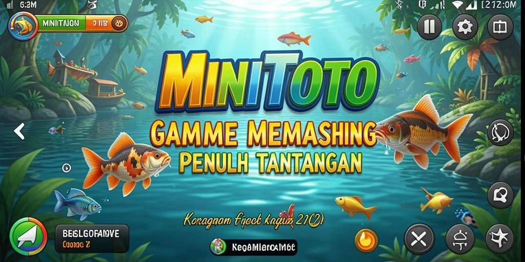 Tampilan gameplay MINITOTO dengan pemandangan laut yang indah dan aksi memancing.