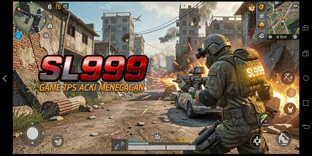 Screenshot utama SL999 menunjukkan aksi seru dalam permainan TPS.