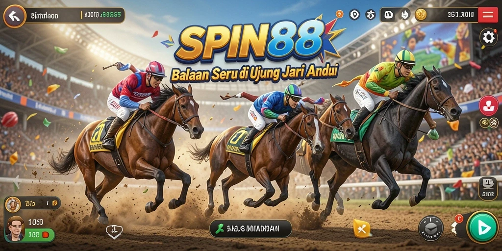 Tampilan utama gameplay balapan SPIN88 dengan mobil yang melaju cepat.